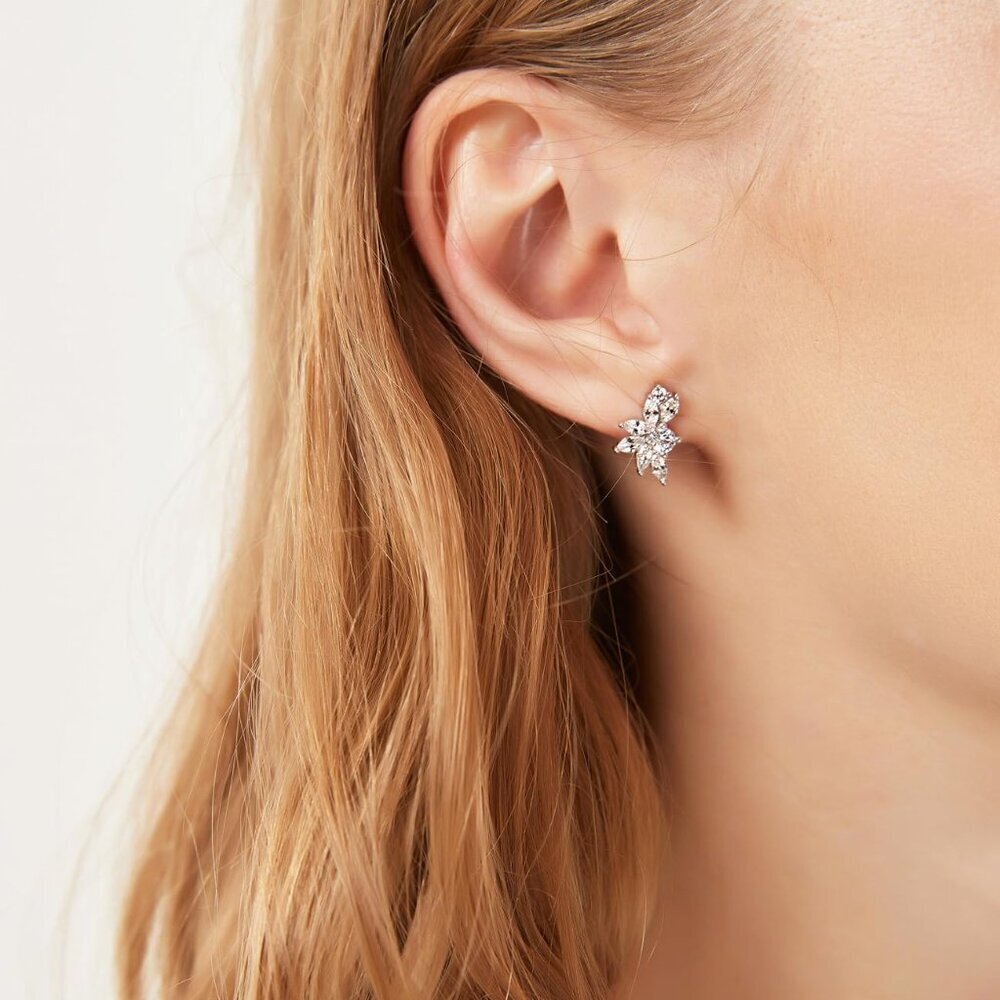Stud Earrings Silver 925 CZ Hypoallergenic Bridal Wedding Gift - Picture 2 of 6